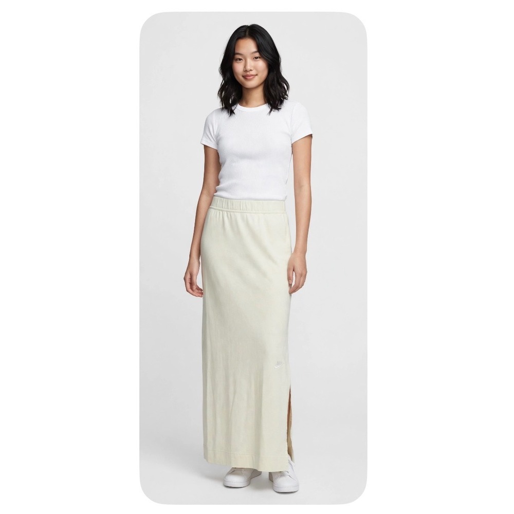 Nike Sportswear Essential Womens Maxi Skirt Cream Yellow High Waist Slit